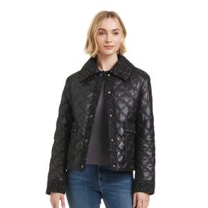 Kate Spade Black Quilted Jacket with Tweed Details